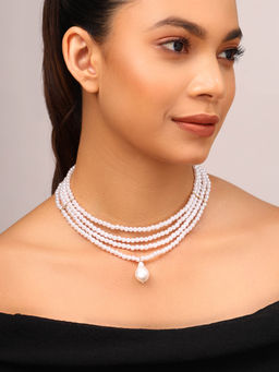 Priyaasi - White Statement Pearl Layered Elegant Necklace