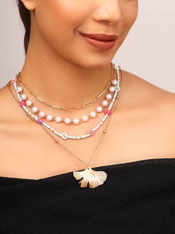 Priyaasi - Multi-Color Three Layered Floral Pearl Necklace