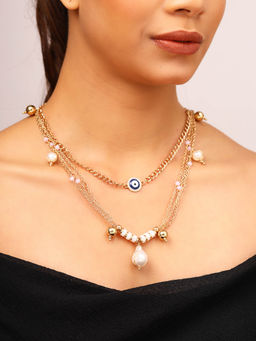 Priyaasi - Two Layered Evil Eye Pearl Hanging Stylish Necklace