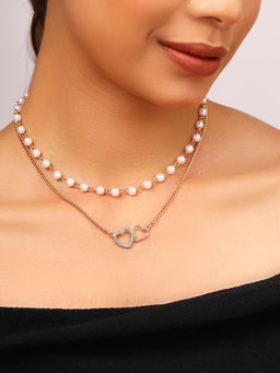 Priyaasi - Two Layered Pearl and Heart Shapes Gold Plated Necklace
