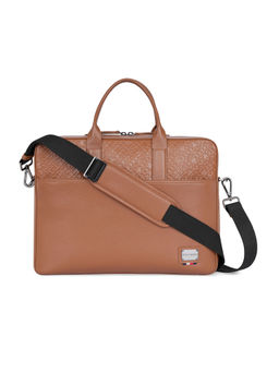 Tommy Hilfiger - Kennington Tan Genuine Leather Messenger Bag with Detachable Strap
