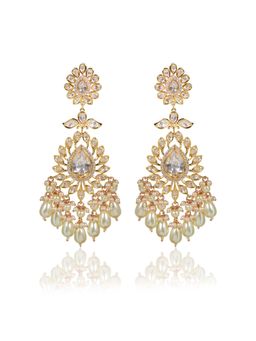 TIZORA - Classic White Kundan Pearl Bridal Earrings
