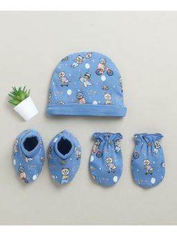 Bumzee - Blue Boys Cotton Cap Mitten Bootie Set