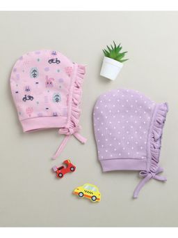 Bumzee - Lilac & Lavender Girls Cotton Bonet Cap (Pack of 2)