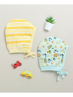 Bumzee - Sky Blue & Yellow Boys Cotton Bonet Cap (Pack of 2)