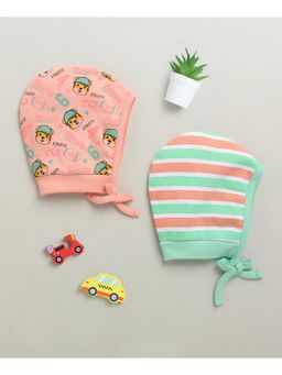 Bumzee - Peach & Multi Boys Cotton Bonet Cap (Pack of 2)