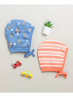Bumzee - Blue & Multi Boys Cotton Bonet Cap (Pack of 2)