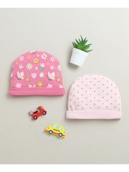 Bumzee - Pink & Peach Girls Cotton Round Cap (Pack of 2)