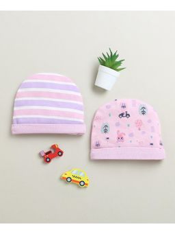 Bumzee - Lilac & Lavender Girls Cotton Round Cap (Pack of 2)