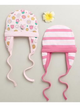 Bumzee - Pink & Peach Girls Cotton Cap With Ear Flap (Pack of 2)