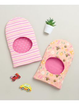 Bumzee - Peach & Pink Girls Cotton Monkey Caps (Pack of 2)