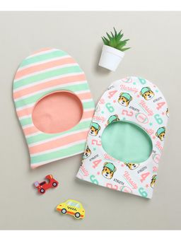 Bumzee - White & Multi Boys Cotton Monkey Caps (Pack of 2)