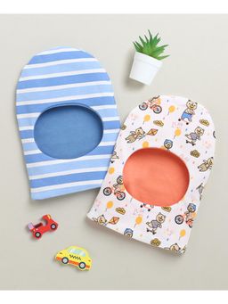 Bumzee - White & Blue Boys Cotton Monkey Caps (Pack of 2)