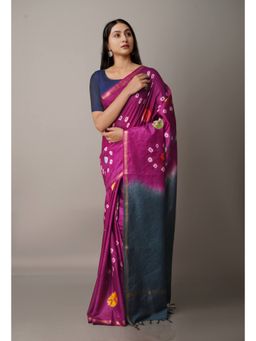 Unnati Silks - Wine Grey Shibori Sico Saree with Unstitched Blouse