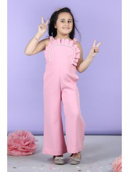 The Little Celebs - Jumpsuit Emblissed with Fabric Frill And Pearl Detailing.