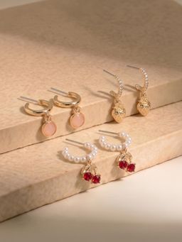 Accessorize London - Women's Cherry Pearl Hoop Earrings (Pack Of 3)