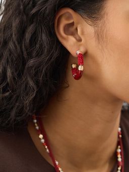 Accessorize London - Women's Mix Bead Hoop Earrings