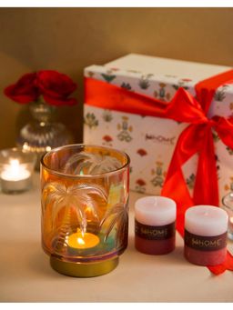 Fabindia - Yellow Dhaani Glass Etched Tea Light Holder Gift Set