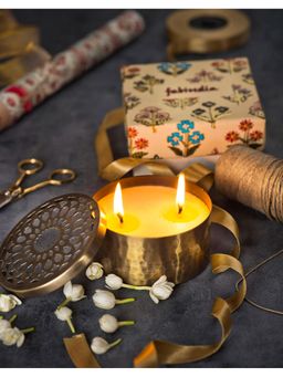 Fabindia - Brass Idris Oakwood Fragrance Container Candle