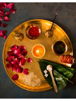 Fabindia - Gold Metal Etched Pooja Thali Gift Set (Set of 7)