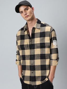 Bewakoof - Men's Brown & Black Run Checked Oversized Shirt