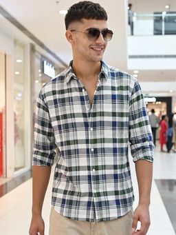 Bewakoof - Men's White & Green Checked Shirt