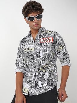 Bewakoof - Official Marvel Men's White Avengers All Over Printed Shirt