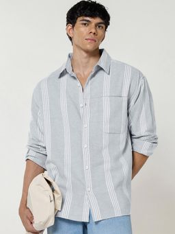 Bewakoof - Men's Grey Striped Oversized Shirt