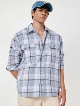 Bewakoof - Men's Grey Checked Oversized Shirt