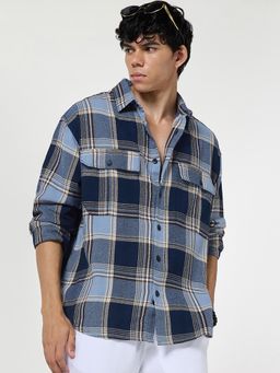Bewakoof - Men's Blue Checked Oversized Shirt