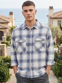 Bewakoof - Men Blue And White Checked Oversized Shirt