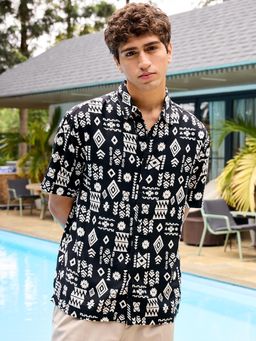 Bewakoof - Men's Black All Over Printed Oversized Shirt