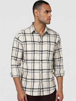Bewakoof - Mens Off White Checked Casual Shirt