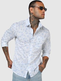 Bewakoof - Mens White and Blue All Over Floral Casual Shirt