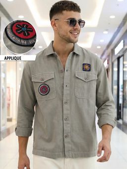 Bewakoof - Mens Sage Green Badge Oversized Casual Shirt