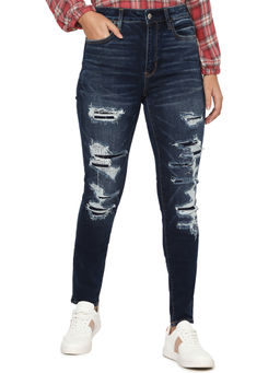 American Eagle - Women Blue Ripped Super High Rise Jegging