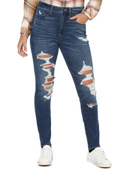 American Eagle - Women Blue Ripped Super High Rise Jegging