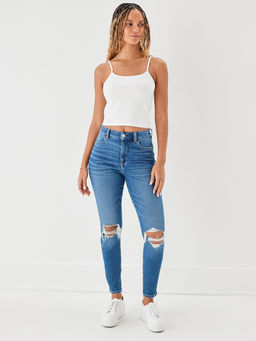 American Eagle - Women Blue Ripped High Rise Curvy Jegging