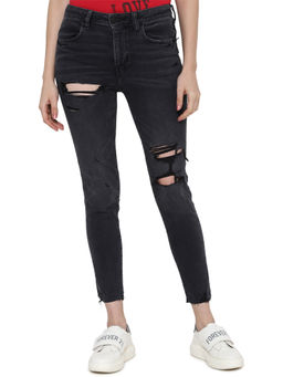 American Eagle - Women Black Ripped High Rise Jegging