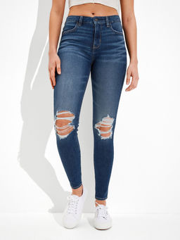 American Eagle - Women Blue Dream Ripped High Waisted Jeans