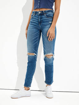 American Eagle - Women Blue Ripped High Rise Skinny Kick Jeans