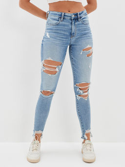 American Eagle - Women Blue Ripped High Rise Jegging