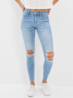 American Eagle - Women Blue Ripped Low Rise Jegging