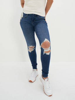American Eagle - Women Navy Next Level Stretch Ripped High Rise Jegging