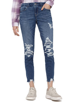 American Eagle - Women Blue Patched Low Rise Curvy Jegging