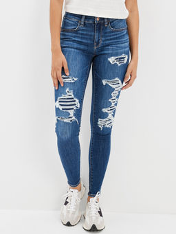 American Eagle - Women Blue Patched Low Rise Jegging