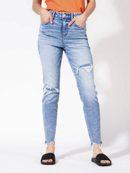 American Eagle - Women Blue Patched High Rise Curvy Jegging