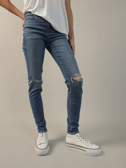 American Eagle - Women Blue Ripped High Rise Jegging