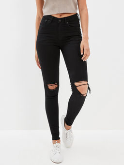 American Eagle - Women Black Ripped High Rise Jegging