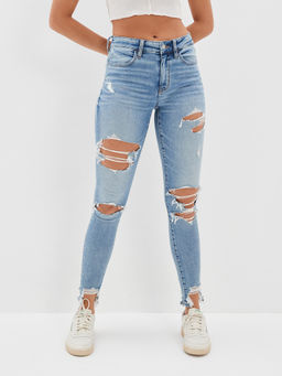 American Eagle - Women Blue Ripped High Rise Jegging